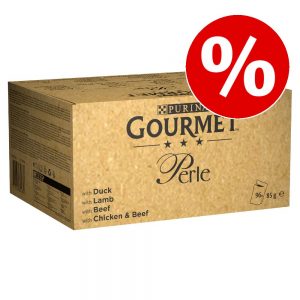 96 x 85 g Gourmet Perle till sparpris! - Lax & räkor, Rödspätta & räkor, Fisk & tonfisk, Tonfisk