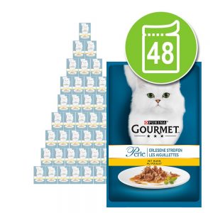 Blandat ekonomipack: Gourmet Perle 48 x 85 g - Delikata strimlor - fisk & fågel
