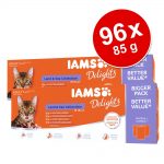 Ekonomipack: IAMS Adult Delights 96 x 85 g - Land & Sea mix i gelé
