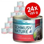 Ekonomipack: Schmusy Nature Fish 24 x 185 g Blandpack II: Sardiner/Röd abborre