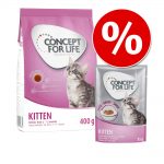 Provpack: 400 g / 3kg Concept for Life Kitten torrfoder + 12 x 85g Concept for Life Kitten våtfoder - 400 g Kitten torrfoder + 12 x 85 g Kitten våtfoder i sås